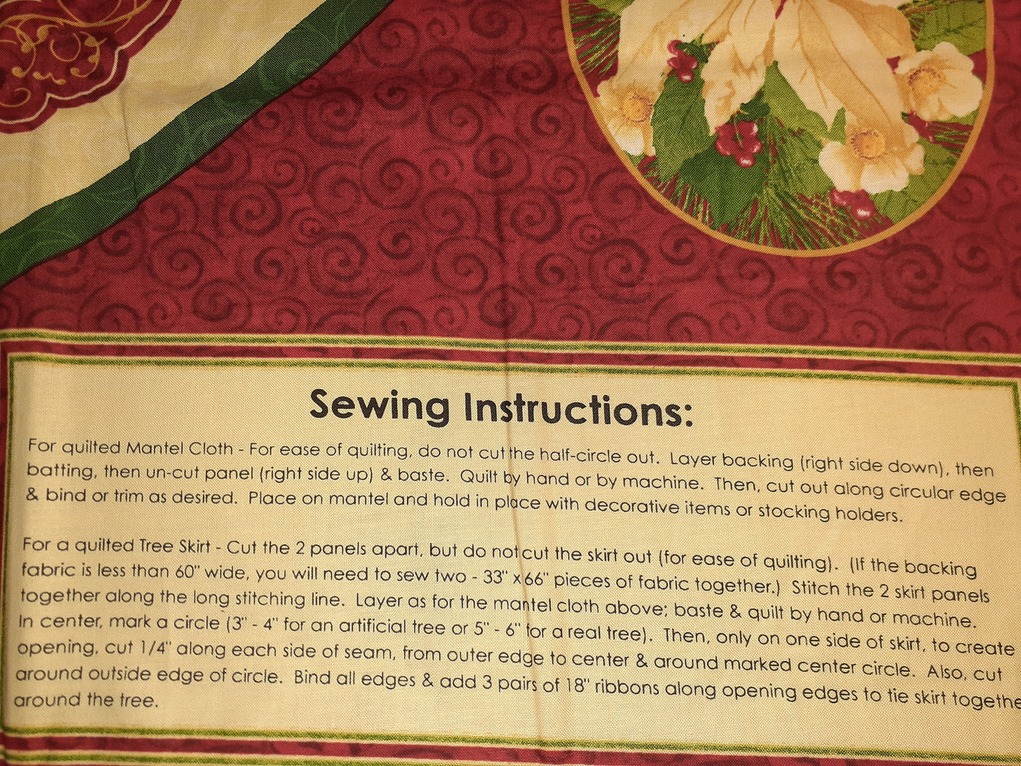 Holiday Finery, Design by Ann, Set of 2 panels, Floral, Poinsettia makes one, Christmas Tree Skirt and Ornament. Holiday,