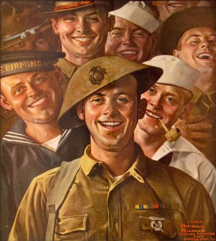 Norman Rockwell Soldiers Faces Digitally Printed Panel
