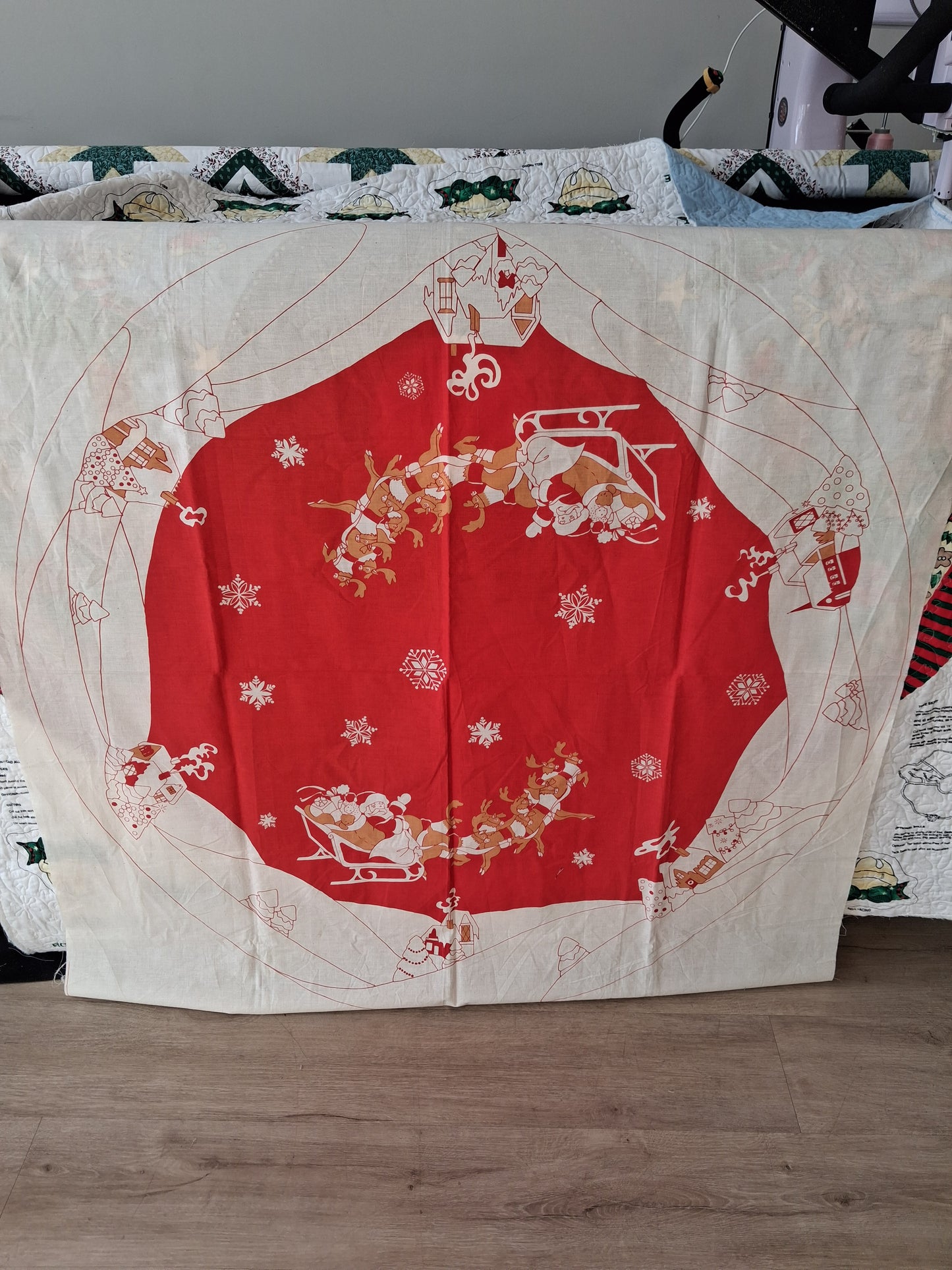 Santa’s Sleigh Tree Skirt Fabric Panel – 42" Finished Size
