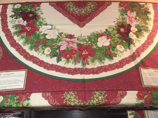 Holiday Finery, Design by Ann, Set of 2 panels, Floral, Poinsettia makes one, Christmas Tree Skirt and Ornament. Holiday,
