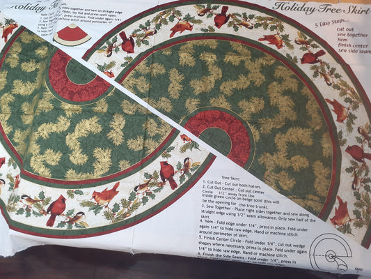 Elizabeth Brown Designs – Cardinals &amp; Chickadees Tree Skirt Panel