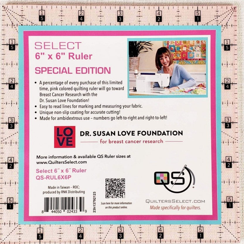 QS QUILTING RULER 6" x 6" PINK