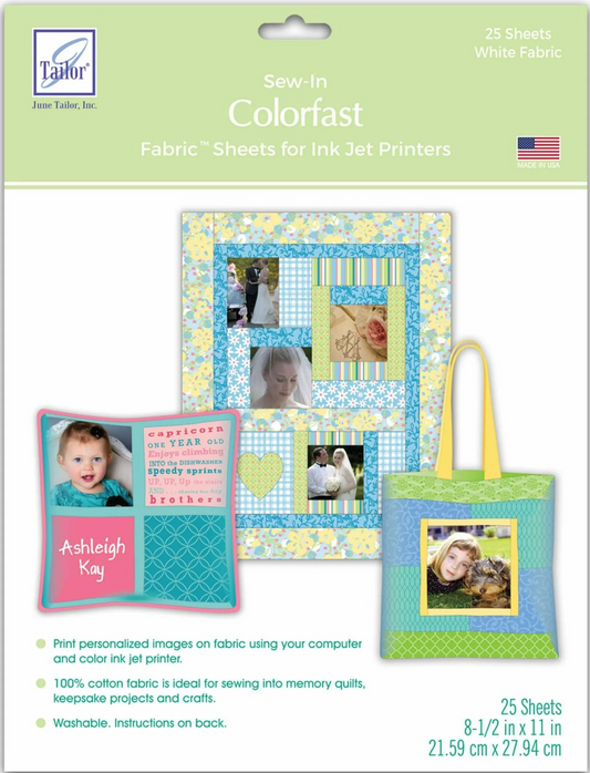 June Tailor Colorfast Sew‑In Fabric Sheets – 25‑Sheet Pack